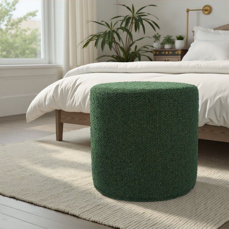 Ashlan Upholstered Pouf, Forest Barbet 100% Polyester