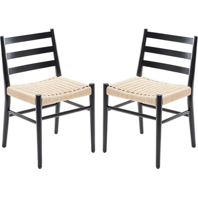 Ensemble de 2 chaises de salle à manger, siège en corde tissée avec structure en métal robuste, chaises de salle à manger modernes Mid-Century pour la cuisine