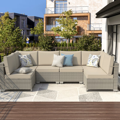 Ensemble de conversation modulaire d'extérieur en osier 6 pièces Canapé modulaire d'extérieur avec causeuse et canapé
