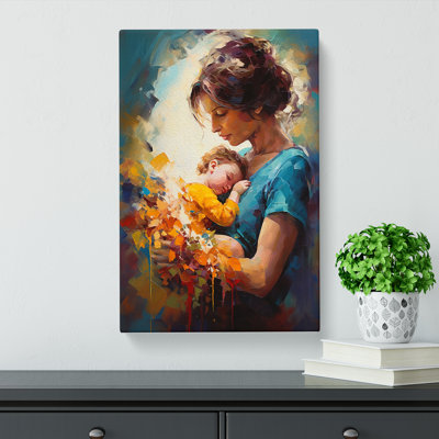 Mother And Baby Expressionism - Wrapped Canvas