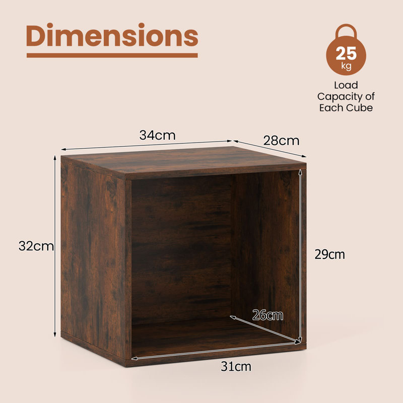 32cm H x 34cm W Cube Bookcase, Brown