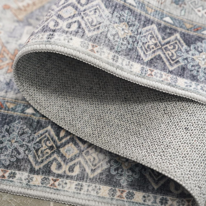 Hallway Rug Washable - Kitchen Rug Distressed Mats Non-Slip Soft Room Floor Carpet for Dining Room (Grey/Blue)