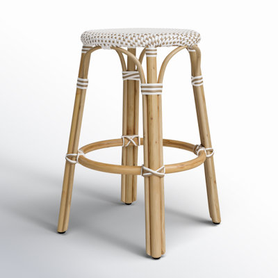 Alastair 24" Rattan Counter Stool - White/Tan Dot / Natural Rattan Frame