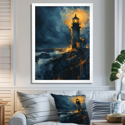 Décoration murale phare noir et bleu clair d'hiver
