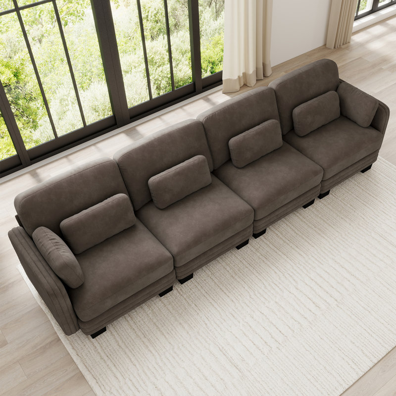 Canapé d'angle modulaire 4 places au design minimaliste moderne capitonné, avec coussins d'assise épais et confortables, idéal pour le salon, la chambre et l'appartement, en chenille.