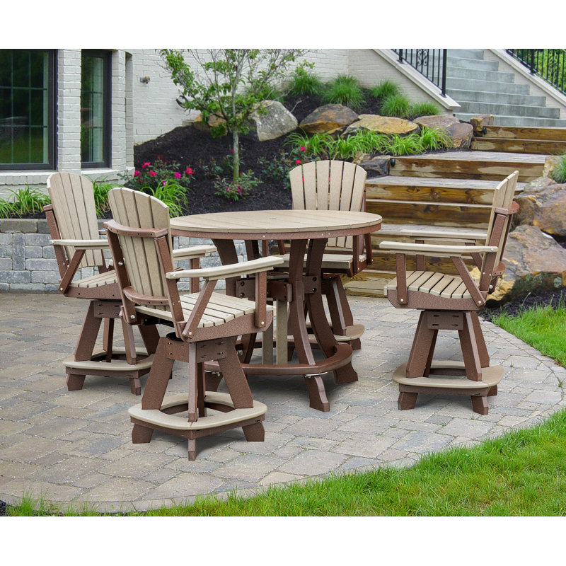 Round 4 - Person 44'' Counter Height Dining Set, Weatherwood, Tudor Brown