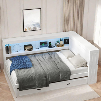 Sakima  Daybed With Storage Shelves, Charging Station, Led And Trundle by Orren Ellis