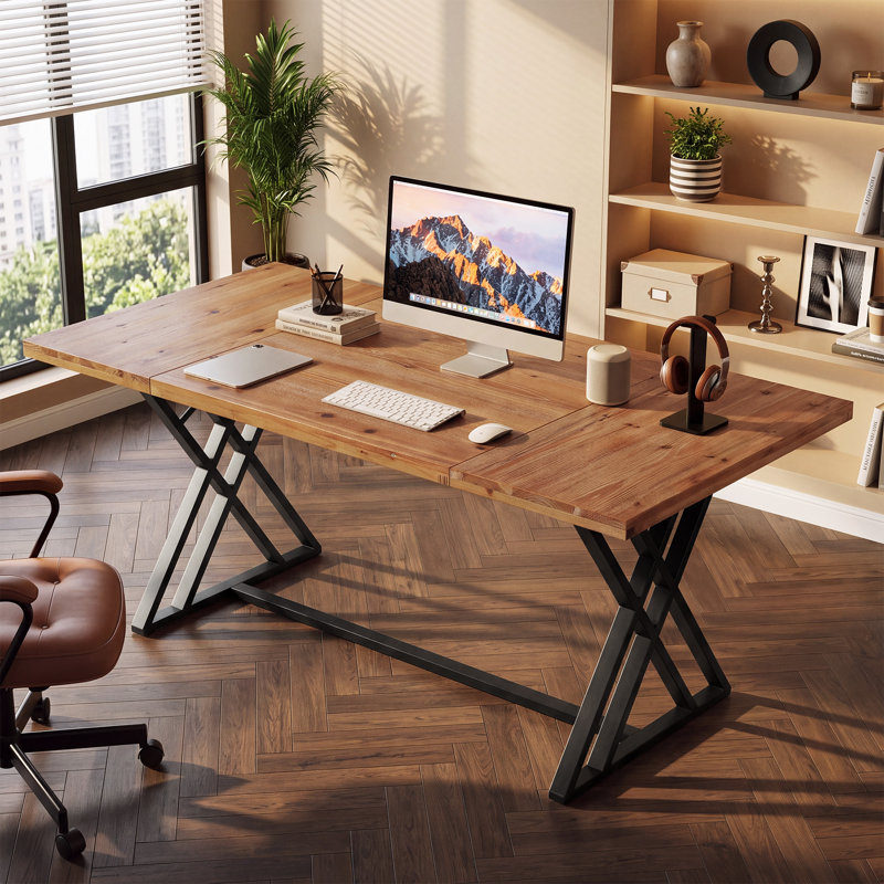 Solid Wood Steel Computer Desk