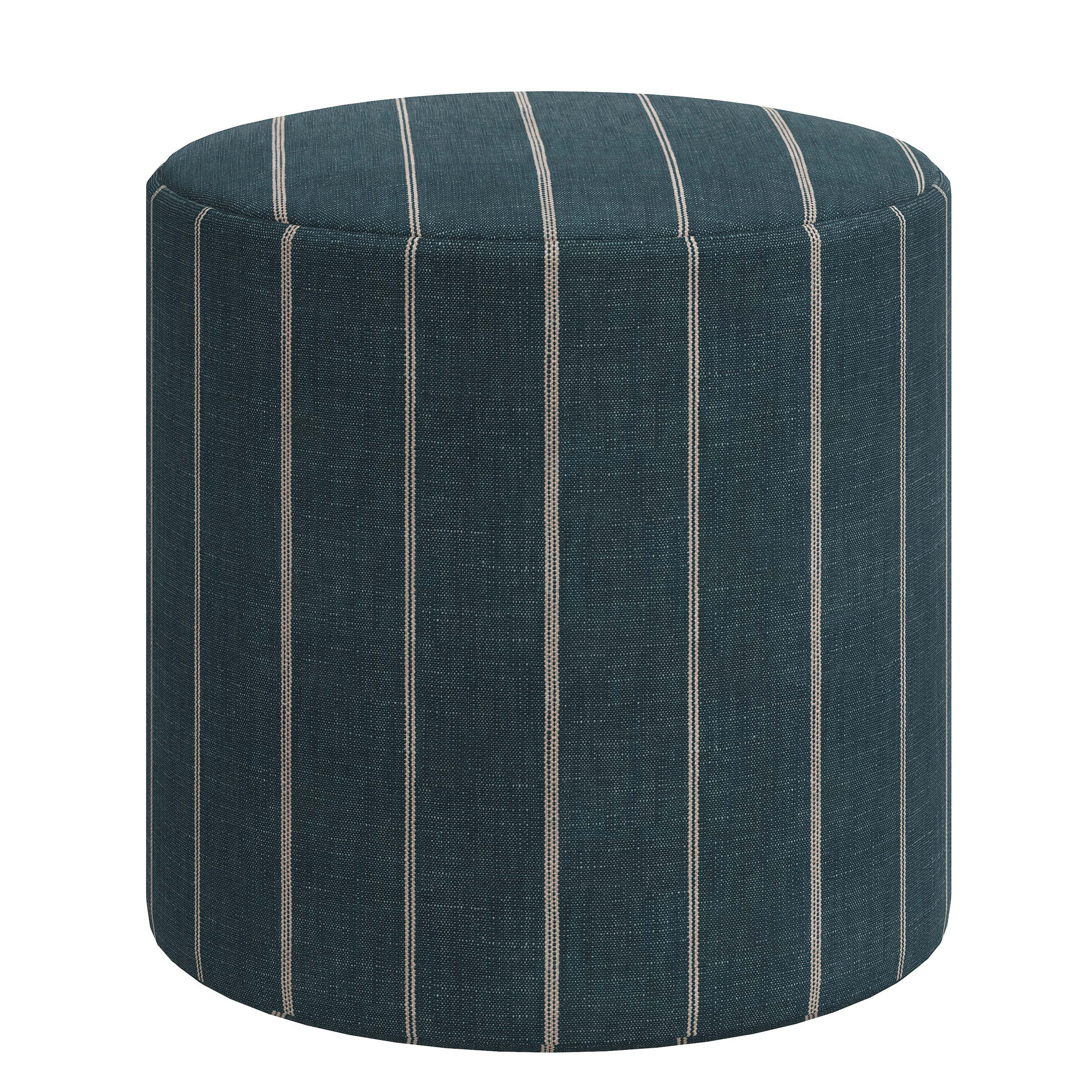 Epaulette Upholstered Ottoman, Fritz Indigo Stripe