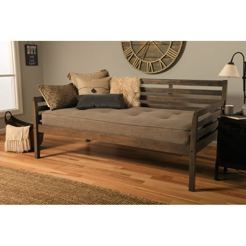 Alhamdi Solid Wood Daybed, Rustic Walnut, Linen Stone Sunbrella®