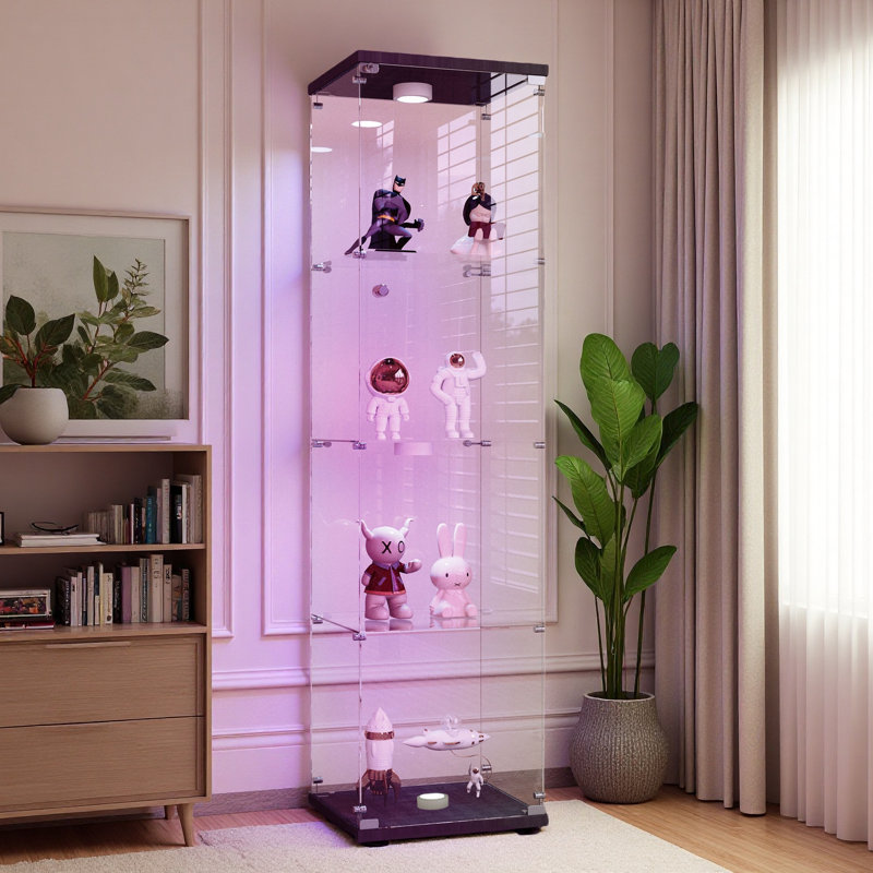 Vitrine en verre avec lumières à DEL, vitrines en verre avec tablettes, vitrines, Noir