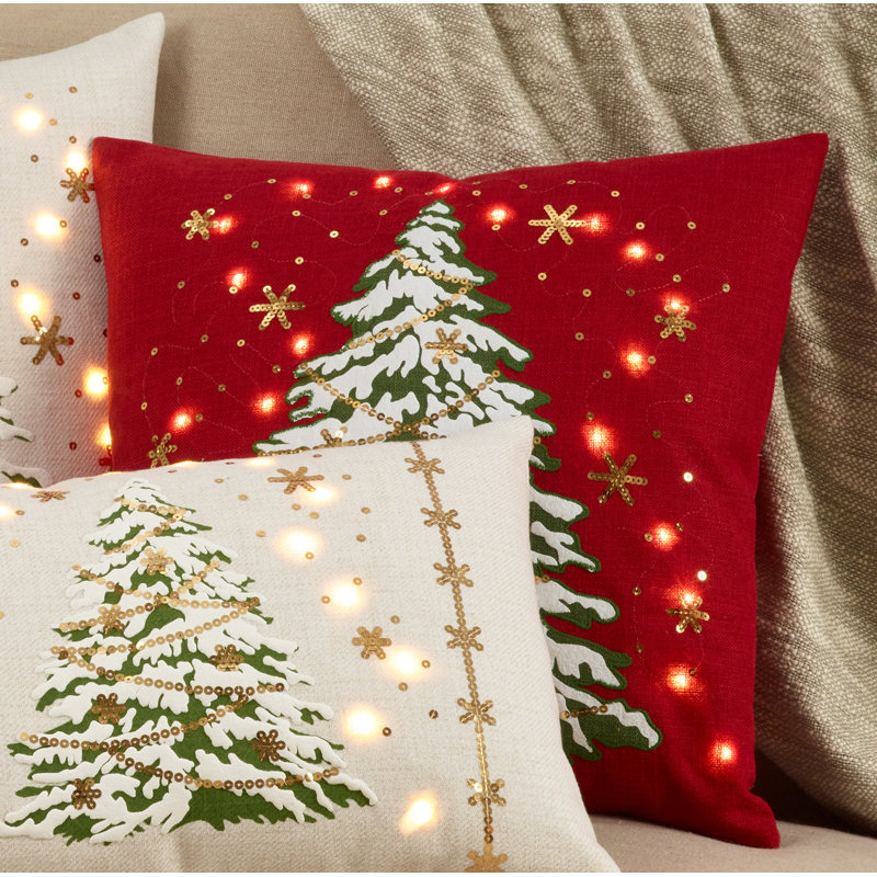 White Polyester Christmas Tree Pillow Cover with LED Lights