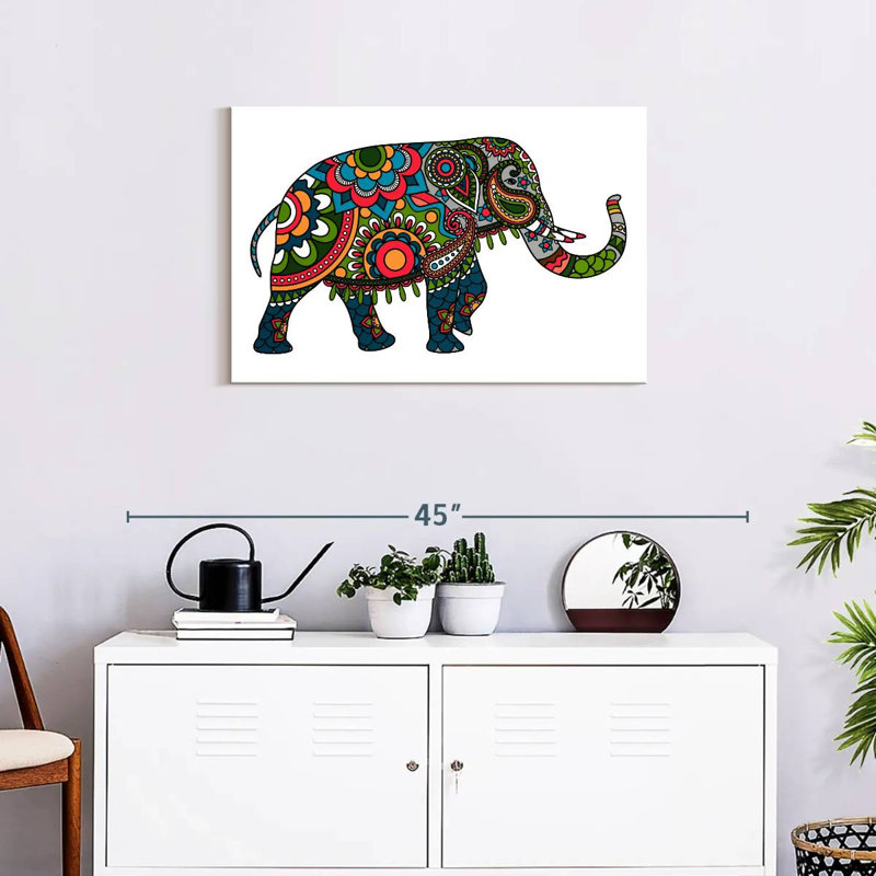 Floral Doodle Elephant, 20" H x 30" W