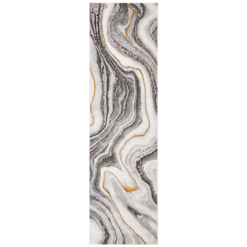 Swindle Abstract Gray/Gold Area Rug, Runner 2'3" x 18'