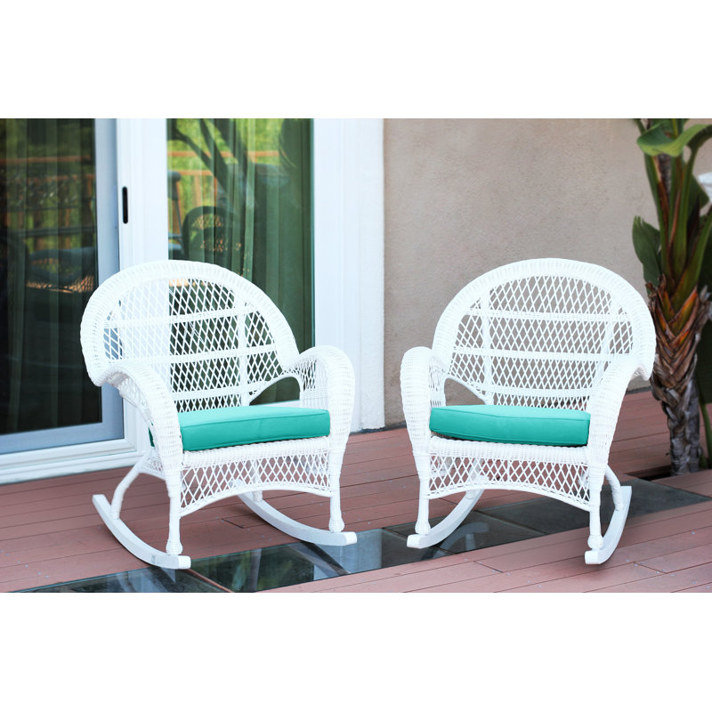 Chaise berçante en osier avec coussins Berchmans, Rouge-orange, Blanc
