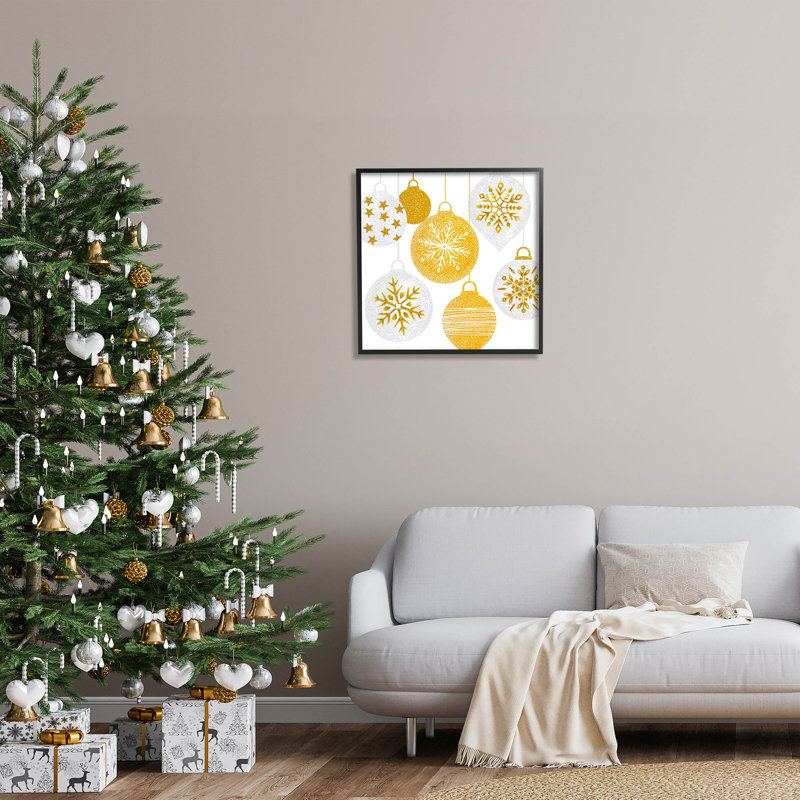 Boules de Noël scintillantes suspendues - 177, H 24 po x l 24 po x P 1,5 po, Giclée encadrée noir minuit