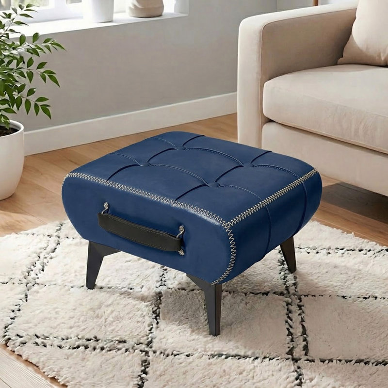 Tabouret en cuir de haute qualité, équipé de poignées portables et de pieds en métal; Repose-pieds carré moderne et minimaliste avec espace de rangement caché, disponible en plusieurs couleurs, convenant au salon