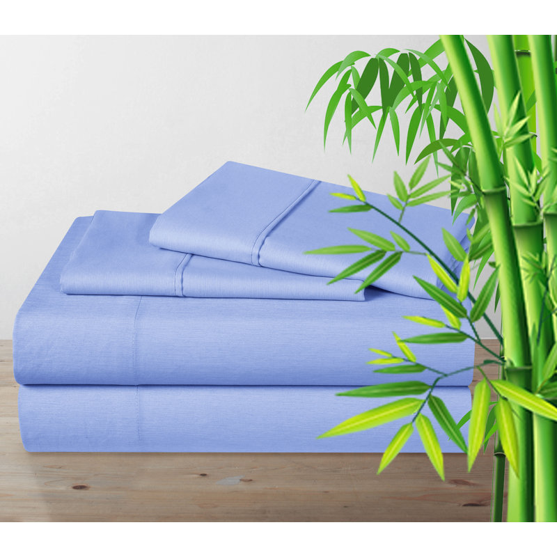 Ensemble de draps en bambou et rayonne avec taies d'oreiller, Bleu, Ensemble de draps pour très grand lit + 5 pièces