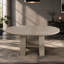 Table de salle à manger ronde extensible de 110 à 150 cm pour 4 à 6 personnes, table de cuisine ronde transformable en ovale avec rallonge intégrée rabattable, piètement stable en forme de H et tablette de rangement, grise