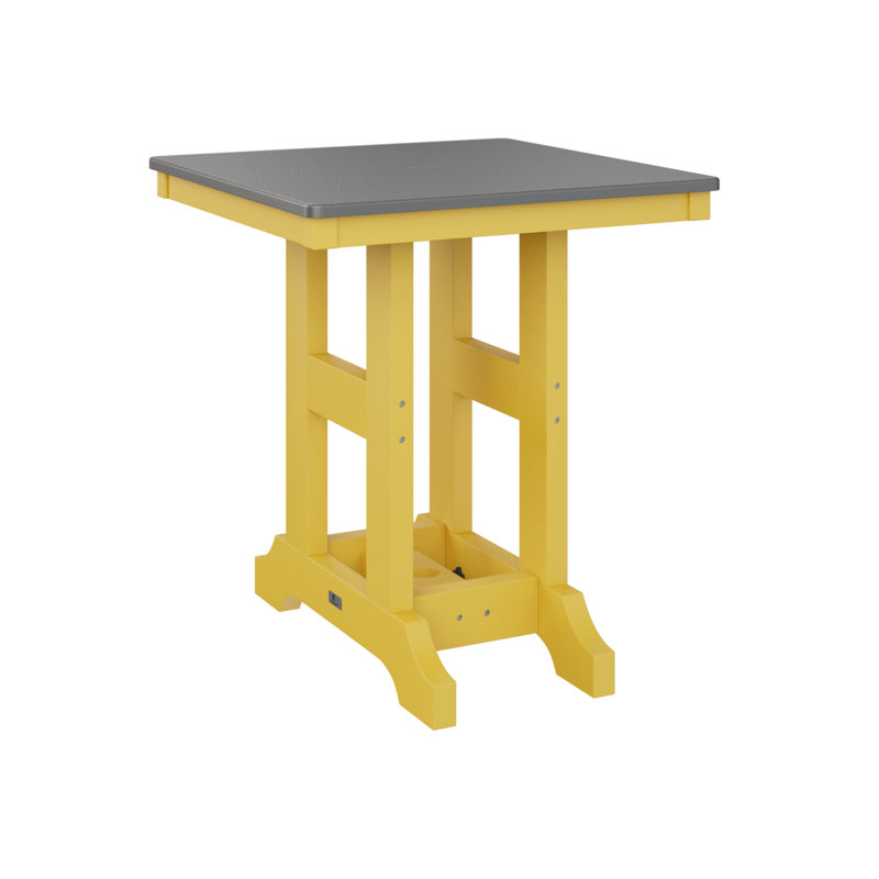 Garden Classic Outdoor Square Dining Table, 30.87" H x 28" W x 28" D, Hammered Top Stainless, Sunburst Yellow