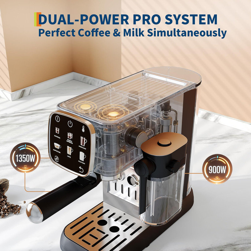 20 Bar Professional Espresso Machine with Milk Frother & Touchscreen – Compact Coffee Maker with Adjustable Temperature for Home, Office or Coffee Bar
