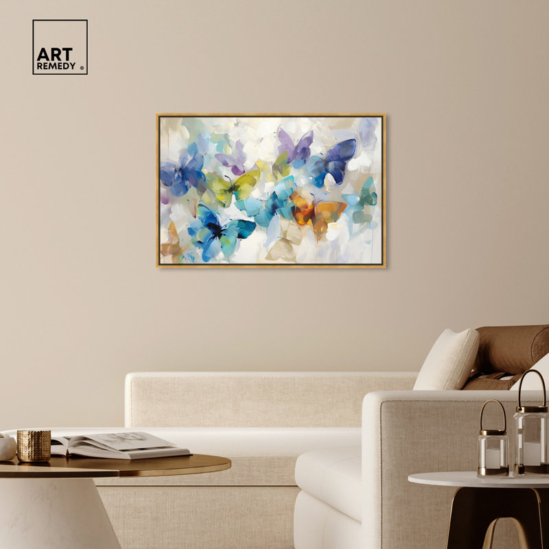 Colorful Butterfly Print on Canvas with Gold Frame