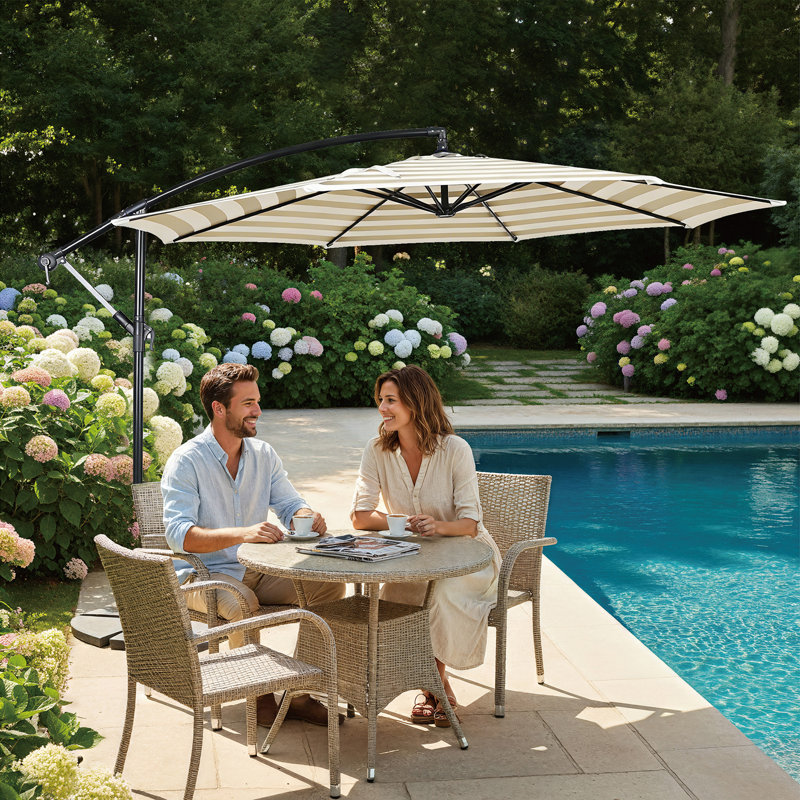 Parasol de patio résidentiel inclinable en aluminium 10 pi., Beige et blanc