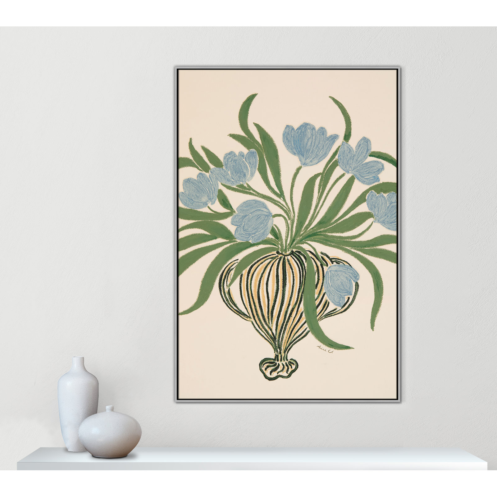 Colette "La Poire Blue Tulips" Print, 61.5" H x 41.5" W, Silver