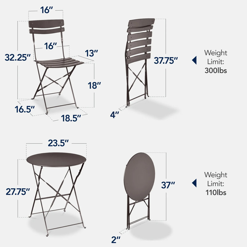 Folding Patio Bistro Set, Taupe