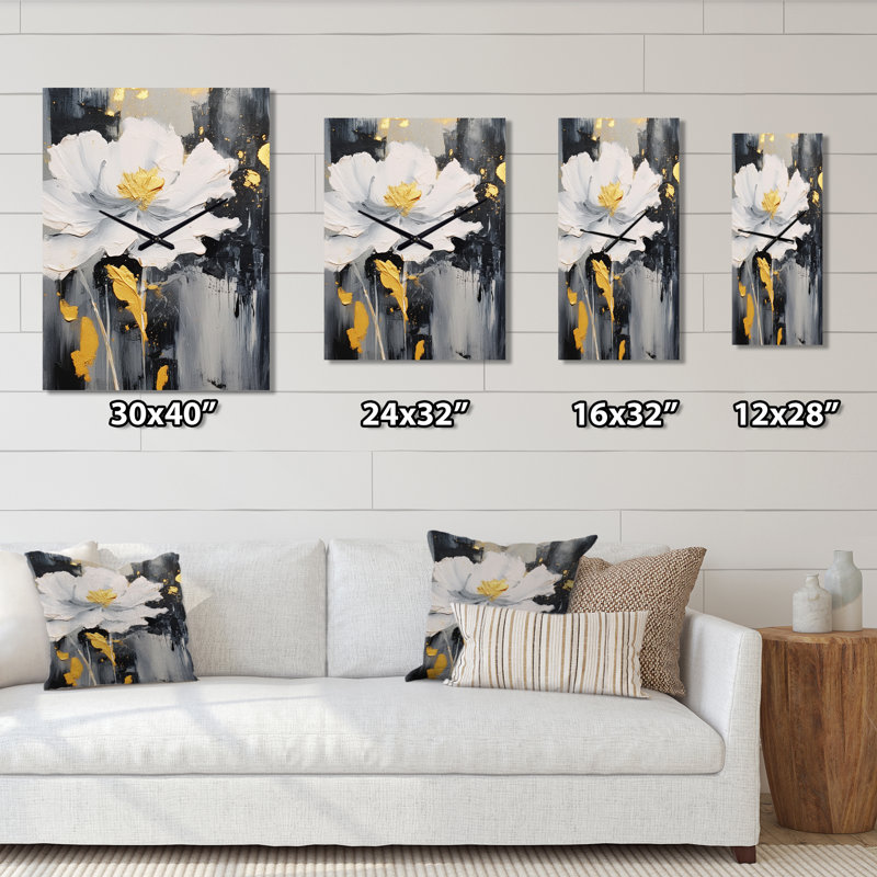 Horloge murale avec œillets et fleurs blanches, Grand