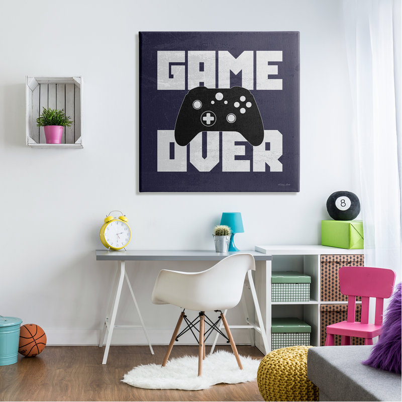 «Game over Blue», expression graphique sur bois, H 36 po x l 36 po x P 1,5 po, Toile tendue