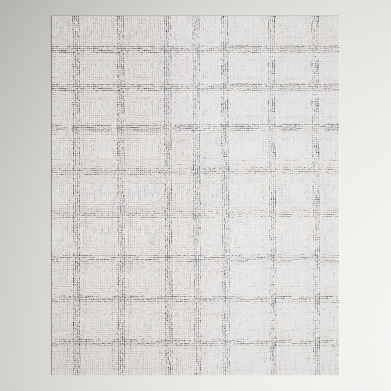 Corinna Hand Tufted Wool/Cotton Plaid Rug in Ivory/Gray, Rectangle 6' x 9'