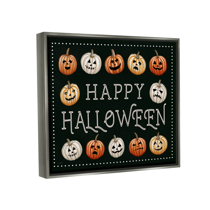 Illustration de giclée encadrée «Happy Halloween Jack-O-Lanterns» par Elizabeth Tyndall, Cadre flottant noir de jais