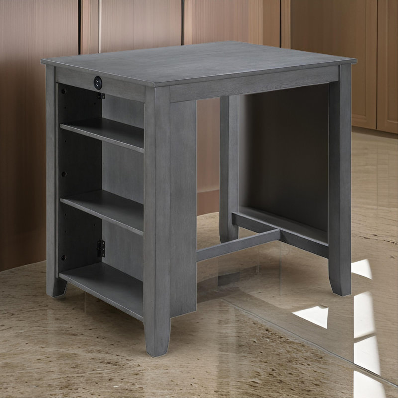 Petite table de salle à manger à hauteur de comptoir 36 pouces avec tablettes Ham, port USB, gris, Gris