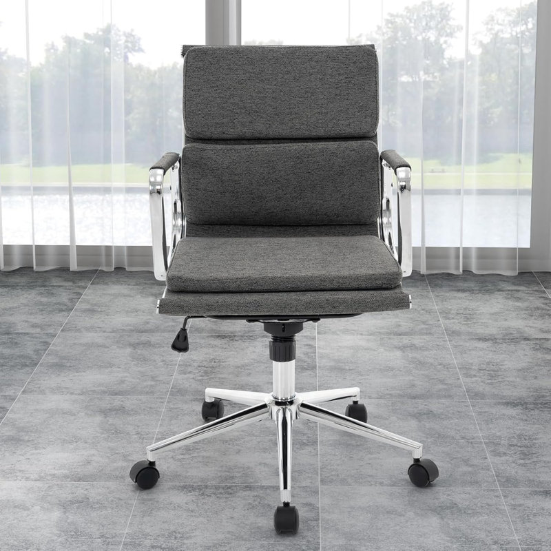 Chaise de bureau Aime, chaise de bureau ergonomique, chaise de bureau à dossier moyen avec hauteur réglable, chaise pivotante avec accoudoirs et soutien lombaire, chaise d'ordinateur pour travailler à domicile