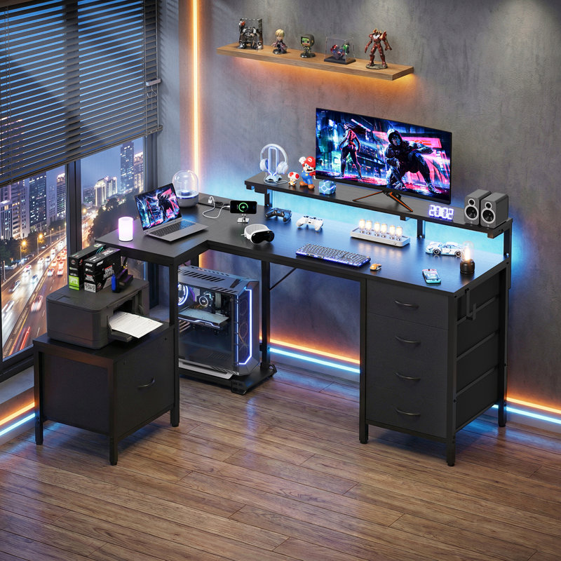 L-Shaped Metal Base Computer Desk, 75cm. H x 160cm. W x 50cm. D