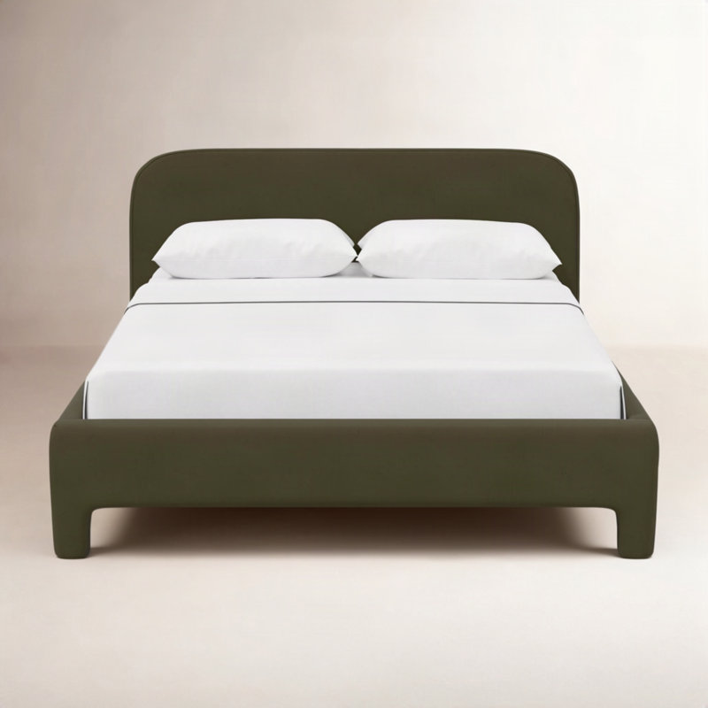 Lit standard tapissier Illy, Double, Velours loden classique