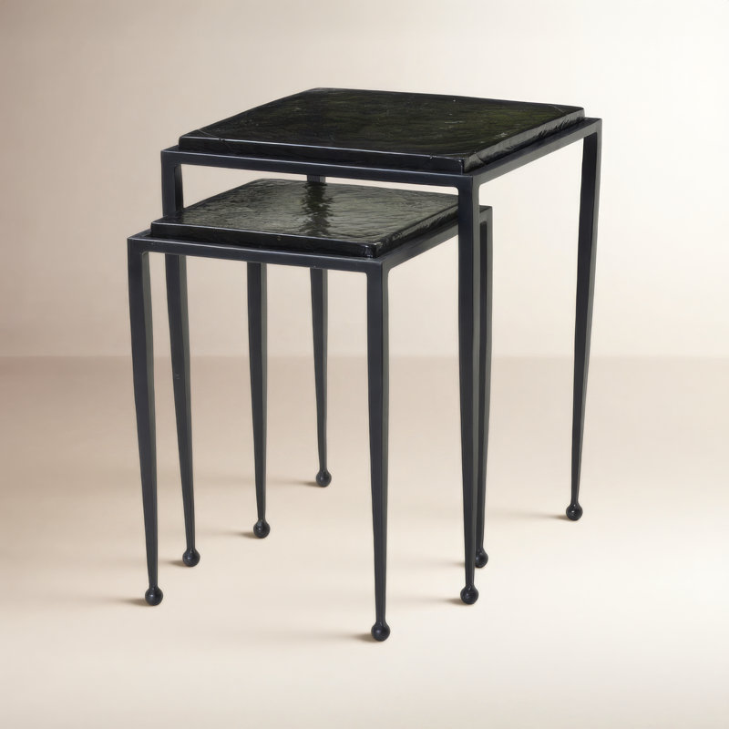 Dalston Glass Nesting End Table, Moss Cast Glass