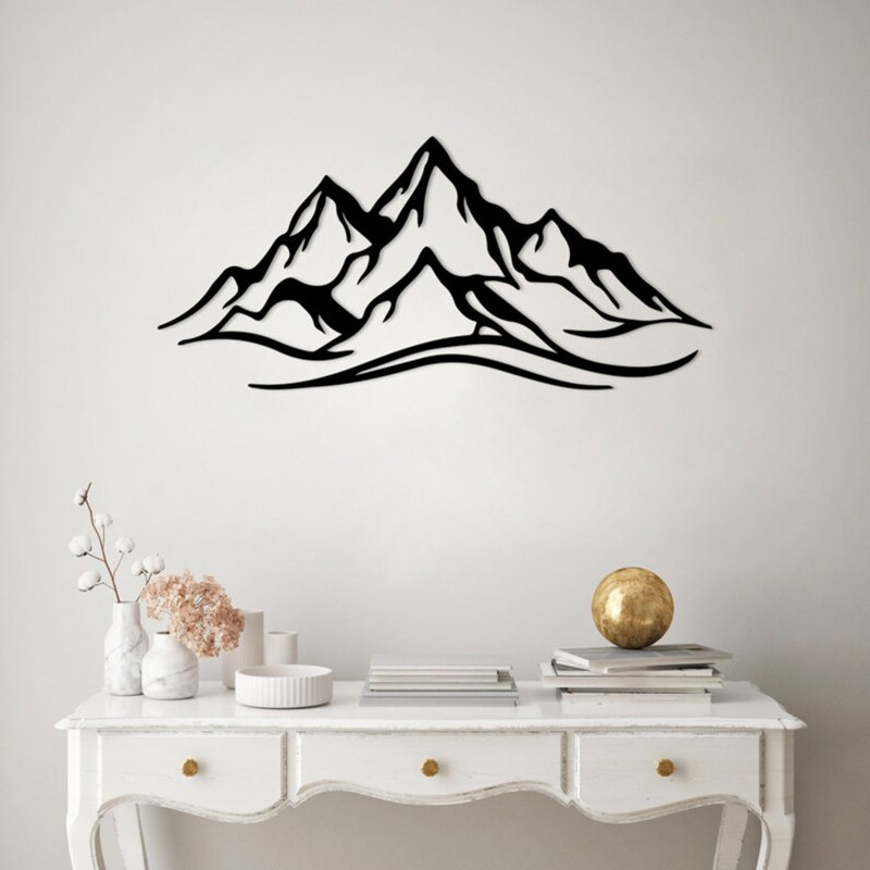 Art mural en métal Mountain Range, H 11 po x l 24 po, Noir