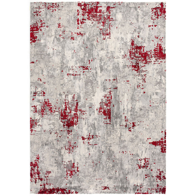 Rug Branch Elara 5' x 8' (5'3" x 7'7") Red/Grey Abstract Indoor Area Rug, Contemporary, Medium Pile, Stain-Resistant Carpet - Living Room, Bedroom, Dining Room, and Kitchen