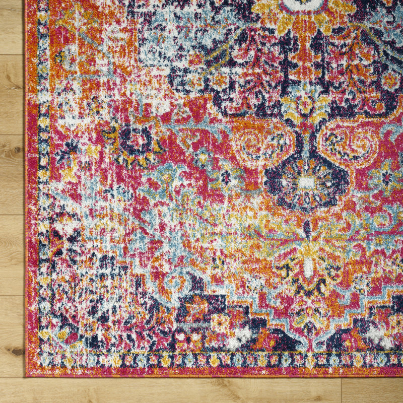 Charleston Power Loom White/Orange/Dark Blue Rug, Rectangle 200 x 275 cm