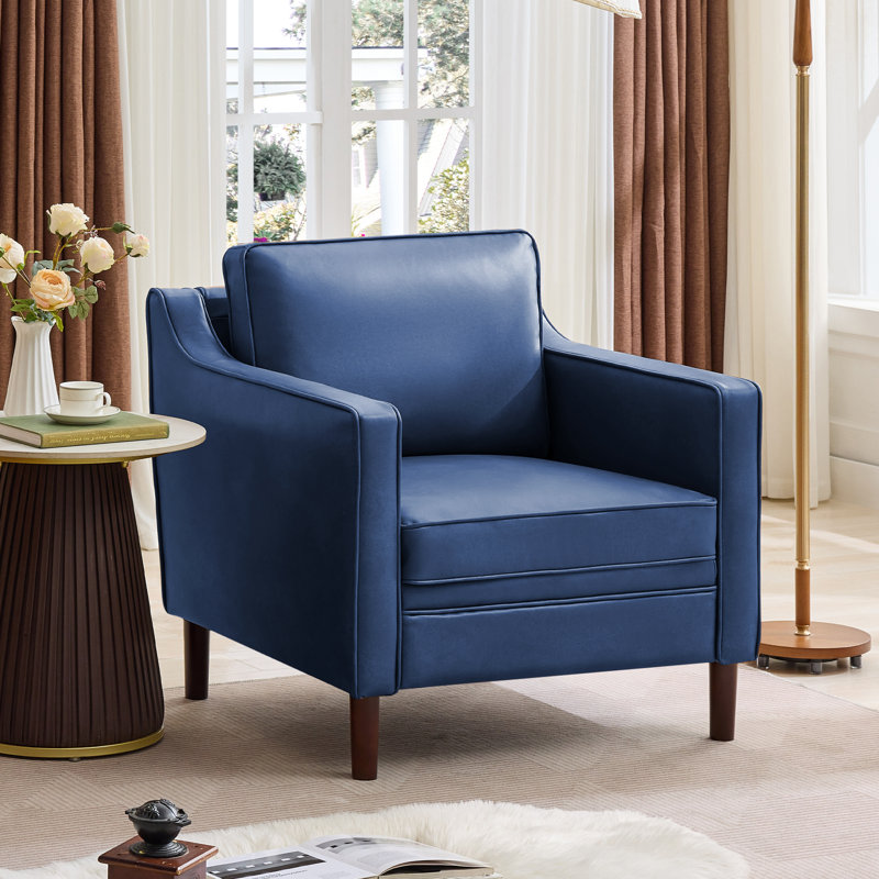 Azriah 32" W Modern Soft Faux Leather Chair, Royal Blue