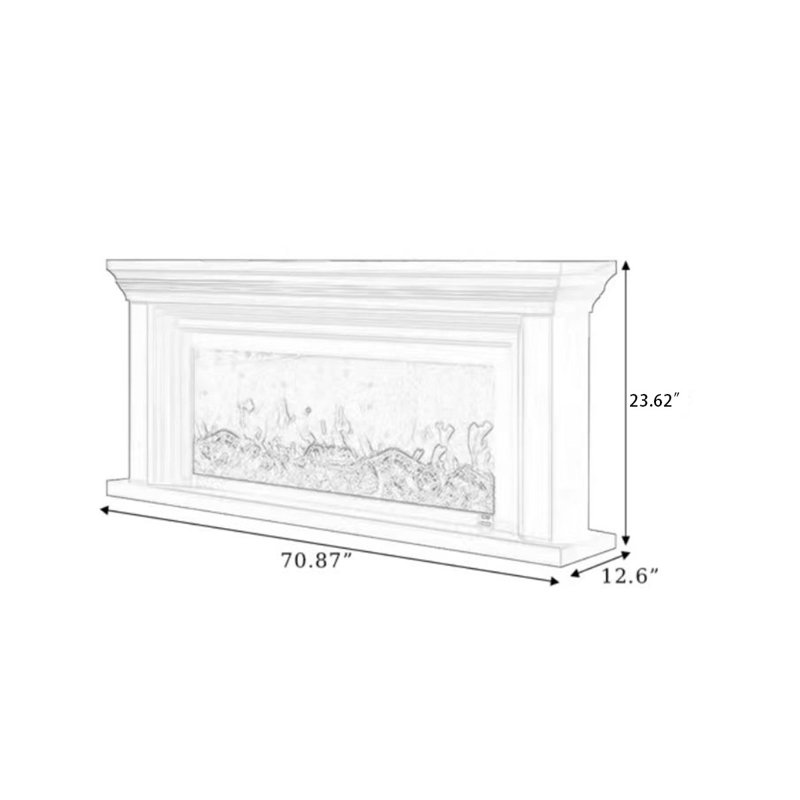 White Solid Wood TV Cabinet Heating Fireplace, White, 31.5" H x 70.87" W x 12.6" D
