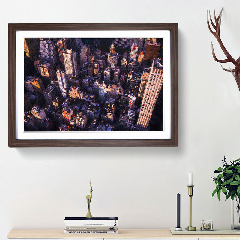 Above New York City - Framed Print, 24cm H x 33cm W x 2cm D, Walnut Framed
