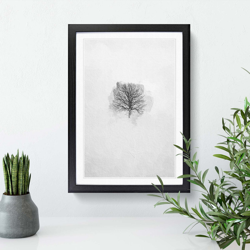 A Winter Tree In Abstract - Single Picture Frame Painting, 63cm H x 45cm W x 2cm D, Black Framed
