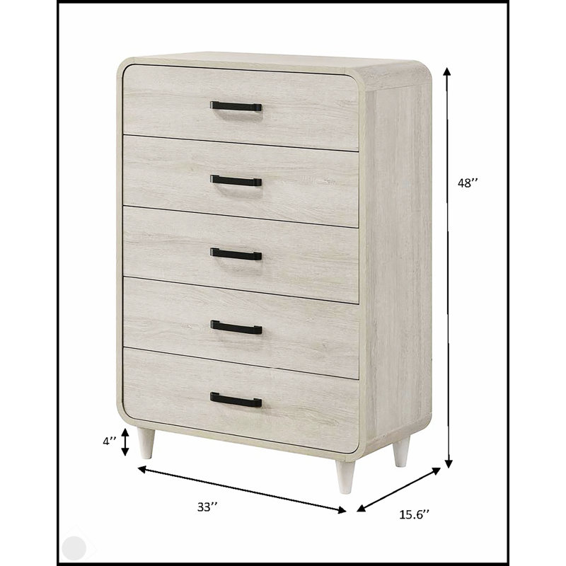 Commode contemporaine à cinq tiroirs en bois avec rangement spacieux et finition blanche antique élégante pour les maisons modernes