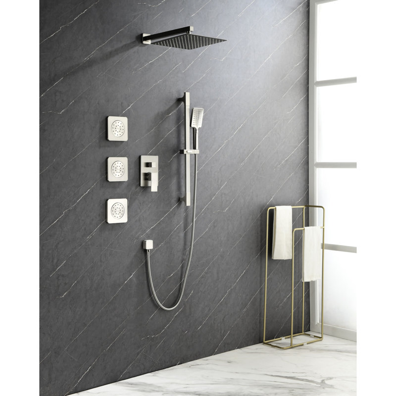 Luxury Bathroom Shower With Head, Hand Shower, Slide Bar, Bodysprays System Versatile For Bath, Gray