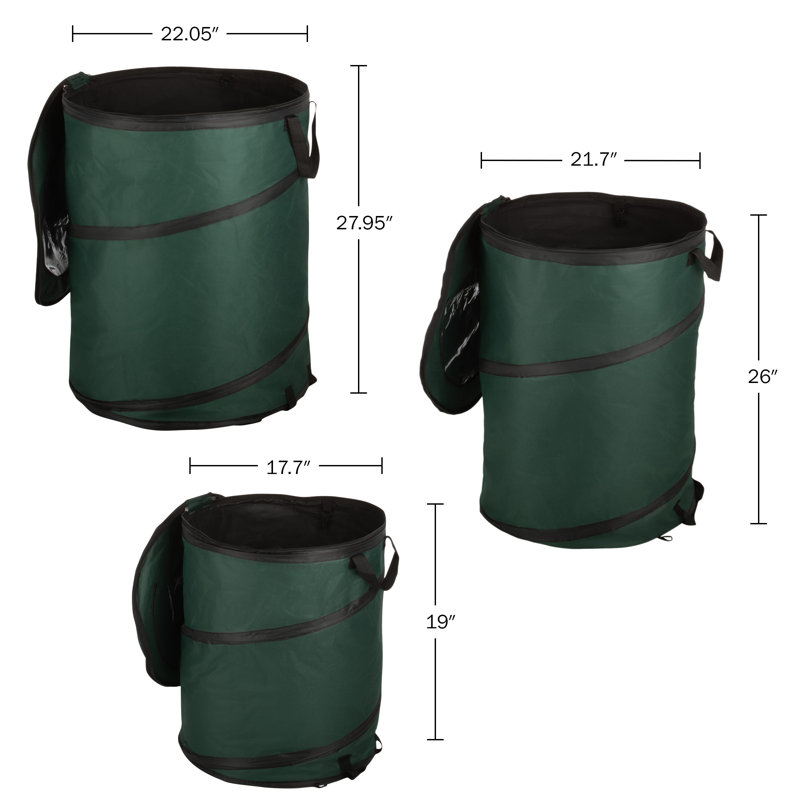 Wakeman Outdoors 3-Piece Collapsible Trash Can Camping Essentials - Outdoor Portable Pop Up Trash Cans for Parties, Laundry Hamper or Collapsible Yard Waste Bag/Leaf Bin