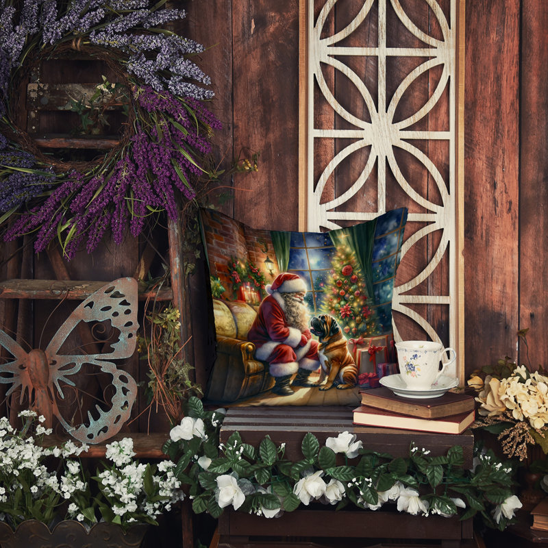 Coussin Bullmastiff and Santa Claus, H 14 po x l 14 po