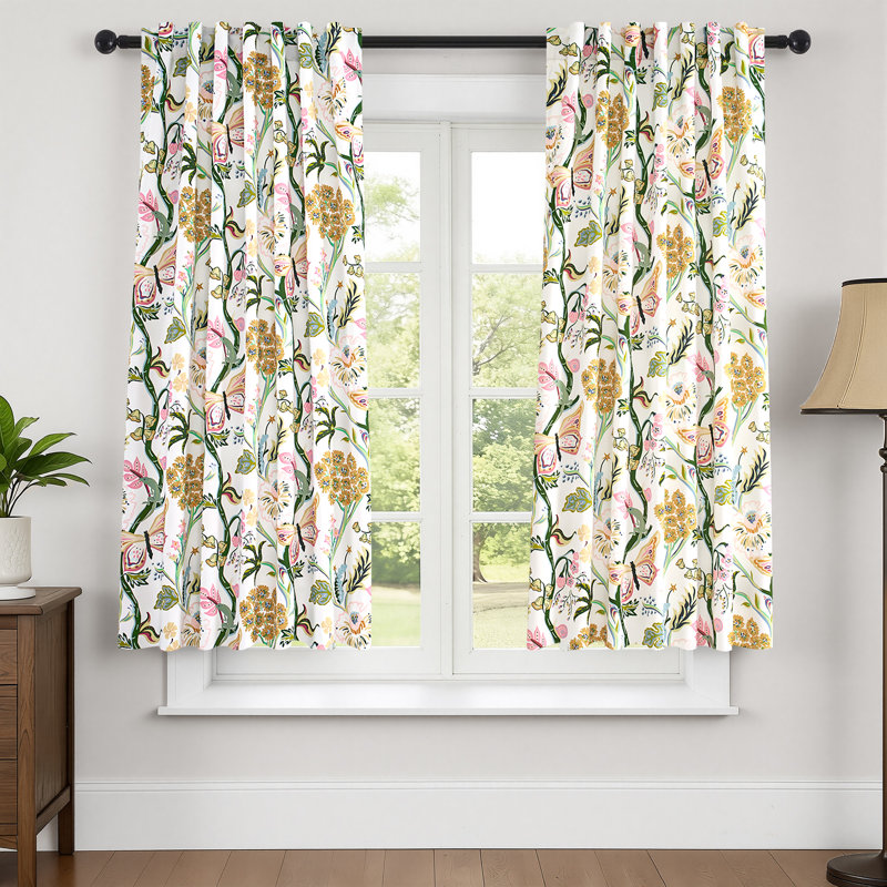 Floral Patterned Curtains Mid Century Botanical Drapes,Room Darkening Curtain,Rod Pocket Back Tab Floral Drapes,Set of 2